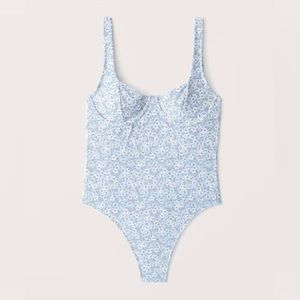 Abercrombie & Fitch Wide-Strap Underwire One Piece Blue Floral Swimsuit